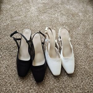 Black and White Slingback Kitten Heels - Size 8 (Chanhxian) - Lightly Worn